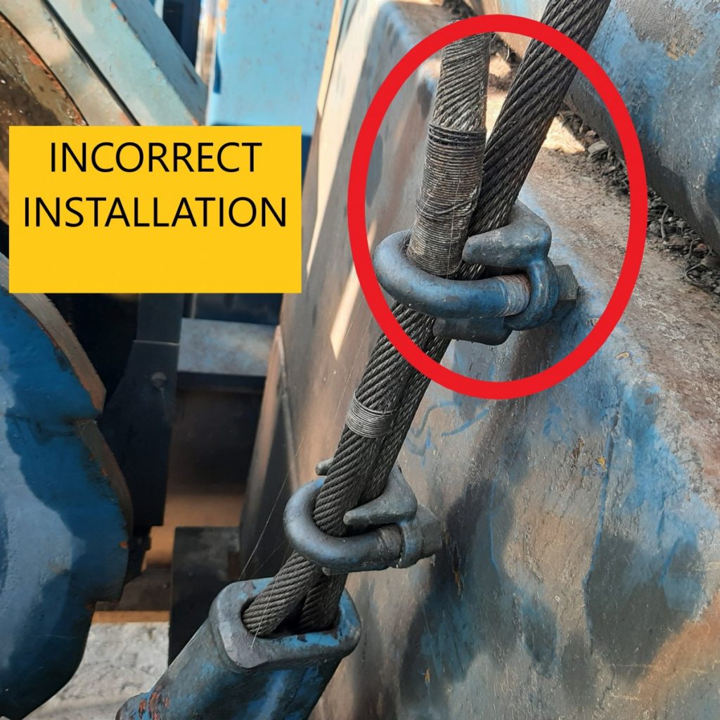 Incorrect wire rope installation on the wedge socket tail